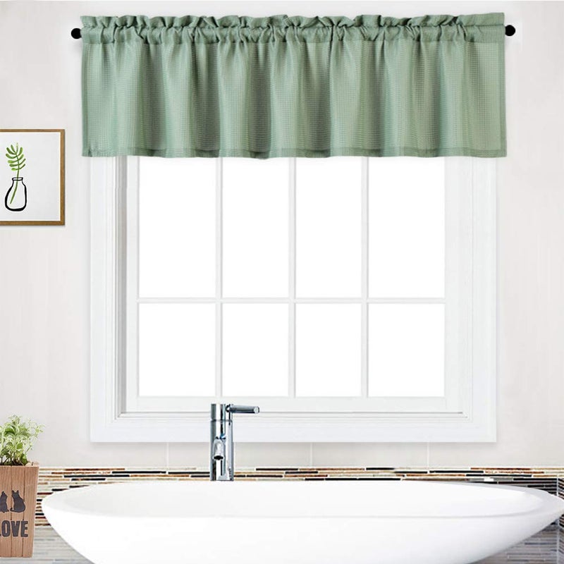 NANAN Curtain Valance,Waffle Weave Waterproof Window Valance for Bathroom,Rod Pocket Tailored Kitchen Valance Curtain Cafe Curtains - 60" x 15", Sage, One Panel - Image 1